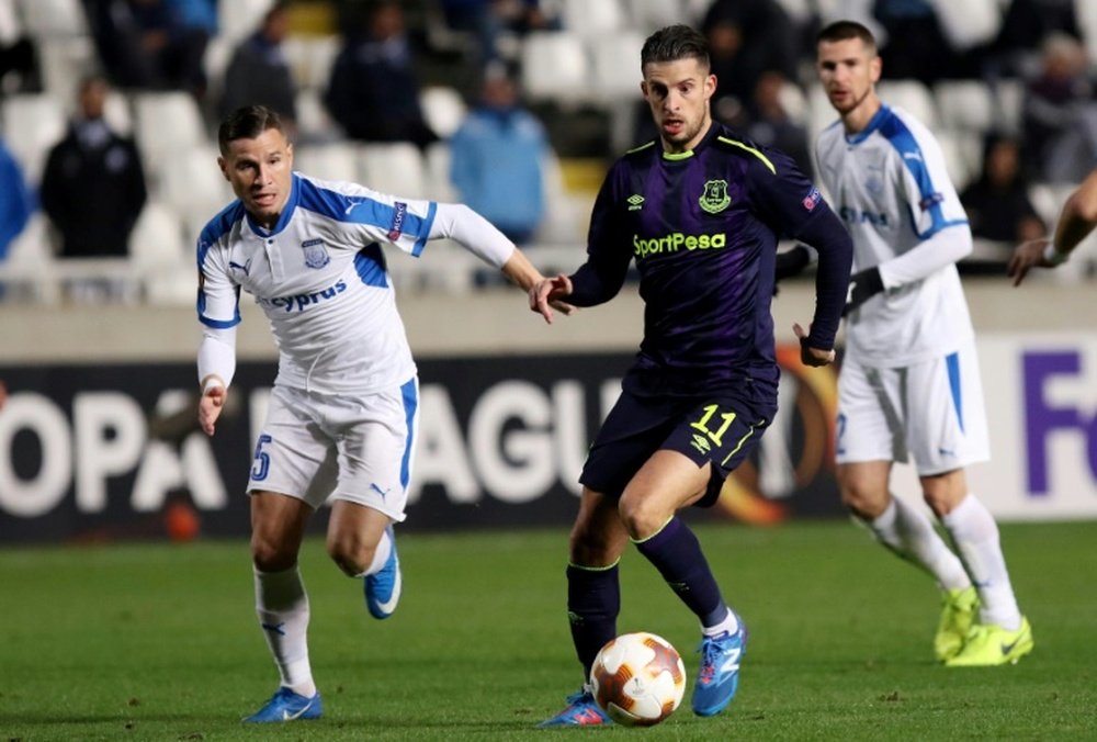Kevin Mirallas (C) played two seasons for Olympiakos between 2010 and 2012, scoring 34 goals. AFP