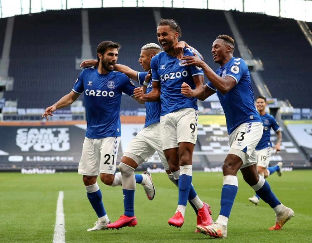 Dominic Calvert-Lewin (C) scored as Everton won 0-1 at Tottenham. AFP