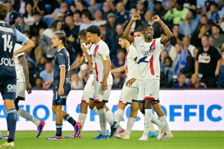 Dembele (R) scored Paris Saint-Germain's second goal on Friday. AFP