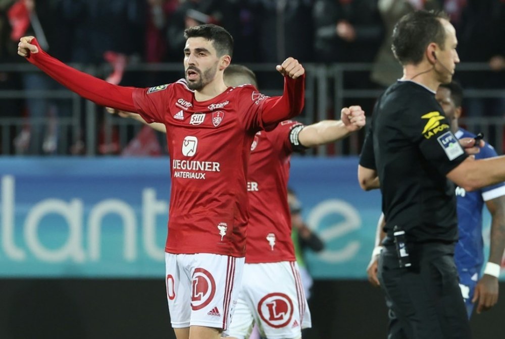 Lees-Melou (L) scored Brest's winner two minutes from time in the 1-0 win over Marseille. AFP