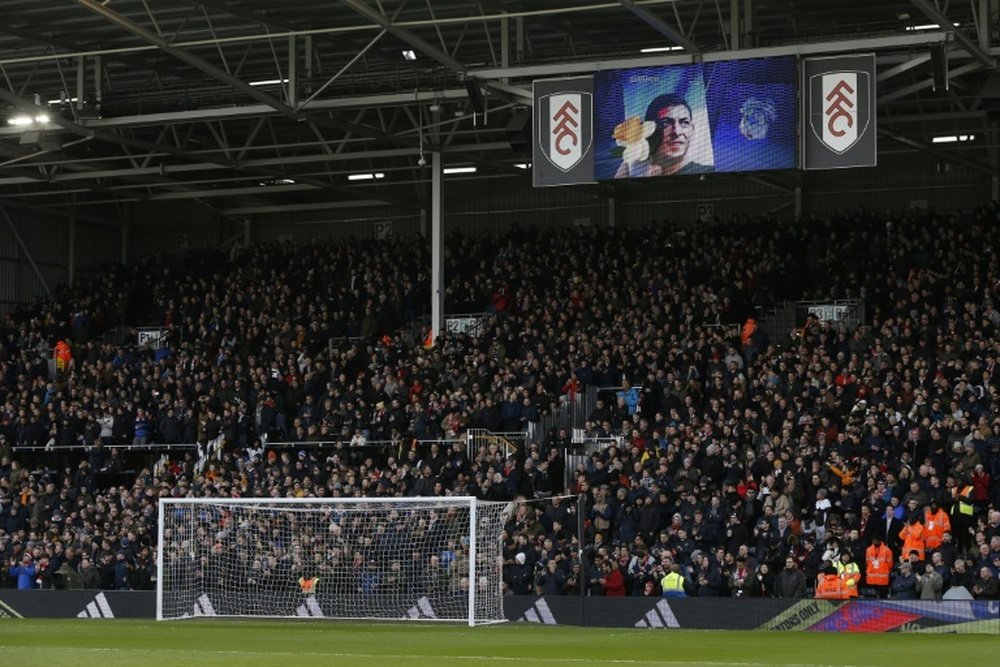 An image of Sala was shown at Craven Cottage before the fixture between Fulham and Man Utd. AFP