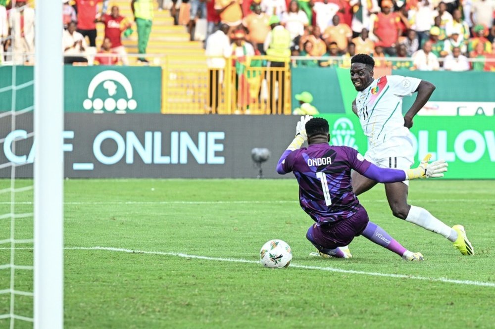 Bayo scores for Guinea against Cameroon in Yamoussoukro. AFP