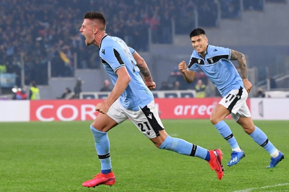 Milinkovic-Savic (L) gave Lazio a massive win over Inter Milan in Serie A. AFP