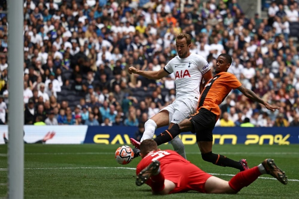 Harry Kane (C) got four in the 5-1 win. AF