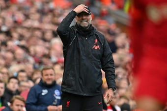 Klopp was angry with his players reaction to blowing a two-goal lead against Brighton. AFP