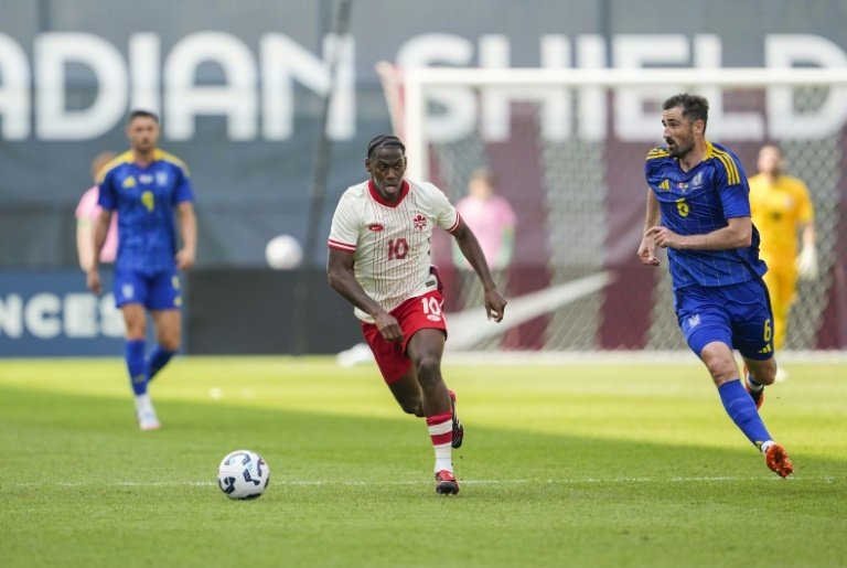 Jonathan David scored a brace for Canada in a 4-2 friendly win over Ukraine. AFP