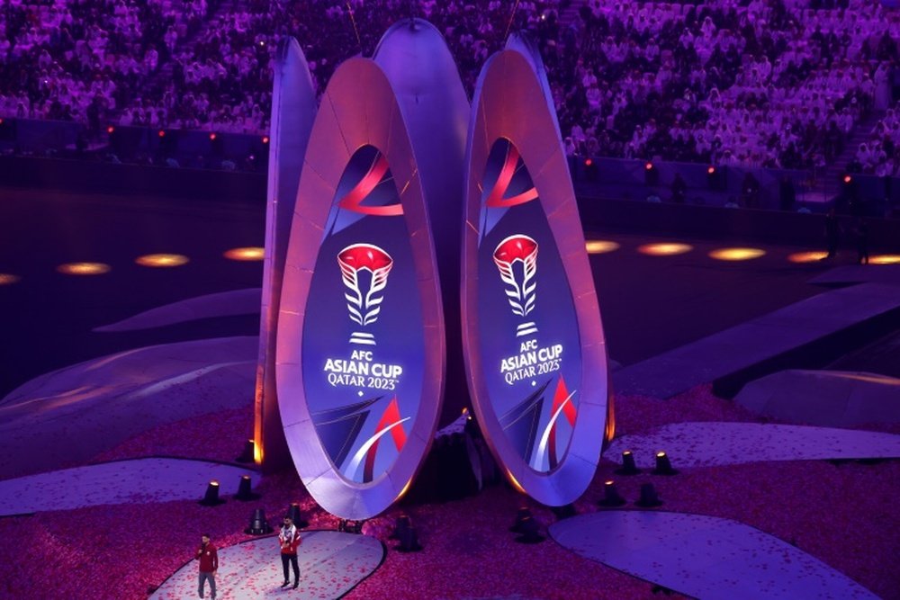 Palestine's Musab Al-Battat (R) spoke during the opening ceremony. AFP