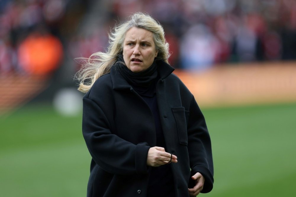 Emma Hayes looks on ahead of kick-off at the English Womens League Cup final. AFP