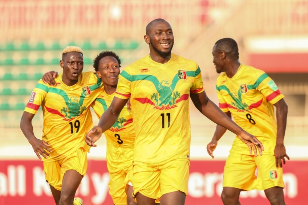 Ibrahima Kone celebrates scoring for Mali in a World Cup qualifying victory. AFP