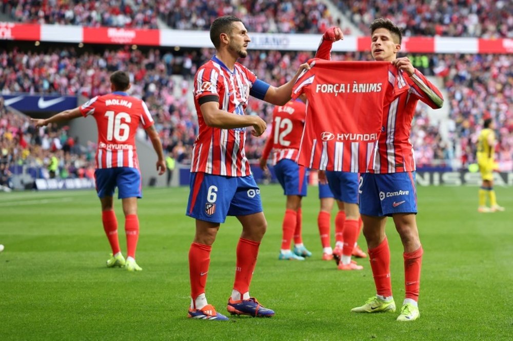 Giuliano Simeone dedicated his goal to the flood victims in Valencia. AFP