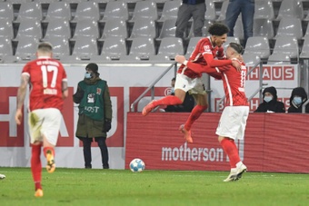 Kevin Schade celebrates scoring Freiburg's winning goal on Sunday. AFP