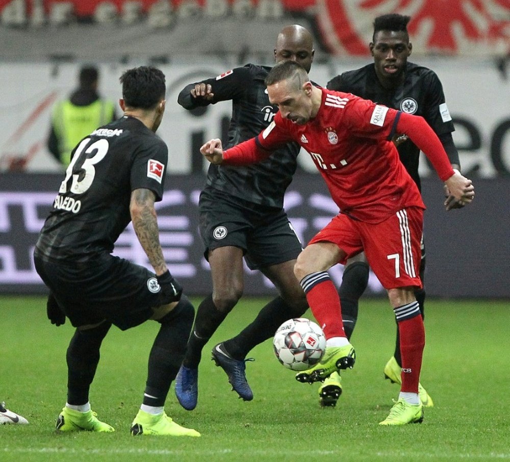 Franck Ribéry auteur du doublé sur le terrain de l'Eintracht. AFP