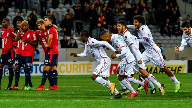 Les Niçois exultent après leur qualification en quart de finale de la Coupe de la Ligue. AFP