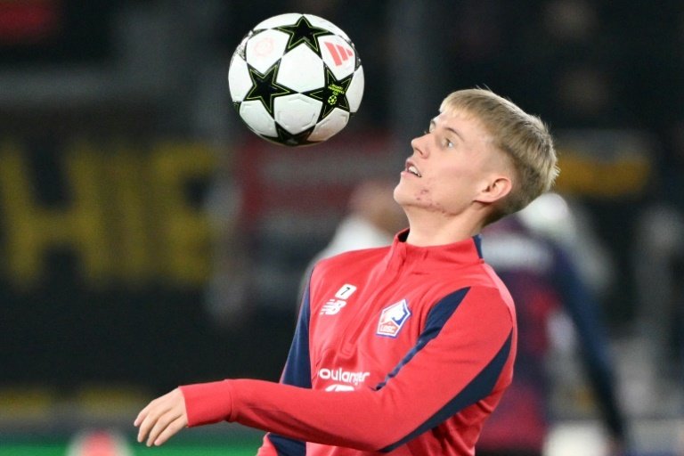 Hakon Haraldsson avec le Losc lors du déplacement à Bologne. AFP