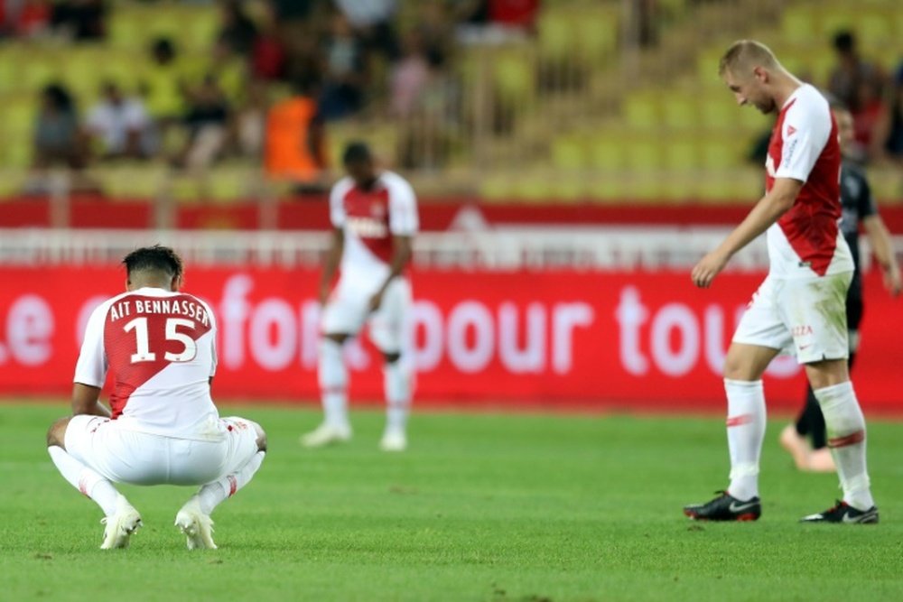 La déception des Monégasques contraints à un match nul face à Nîmes. AFP