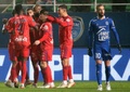 La joie des Lyonnais, après louverture du score sur pénalty de Moussa Dembélé. AFP