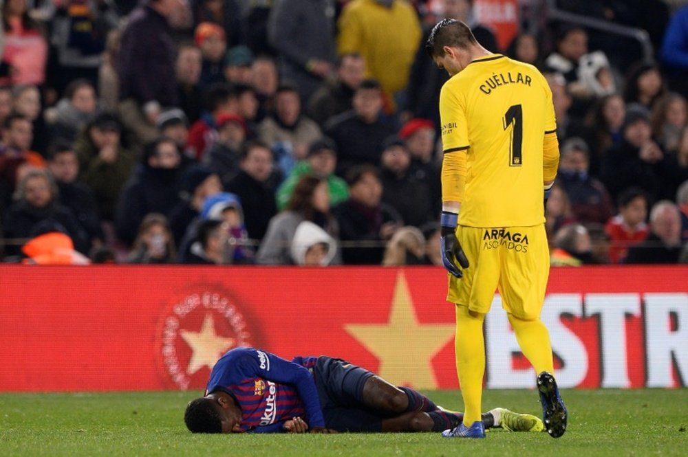 Ousmane Dembélé, blessé face à Leganés au Camp Nou. AFP
