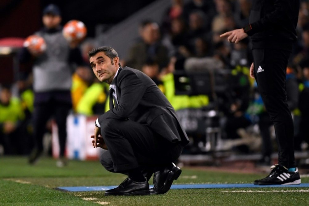 Ernesto Valverde, lors du quart de finale retour de la Ligue des champions face à United. AFP
