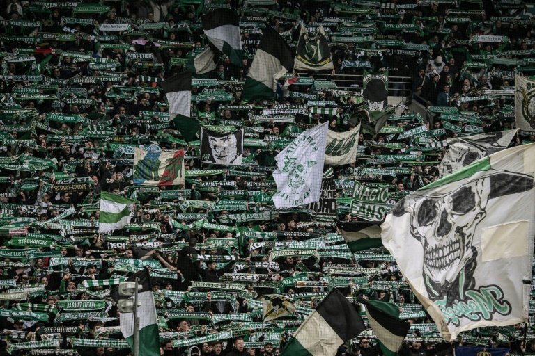 Un tifo des Magic Fans le 1er mars 2025 au stade Geoffroy-Guichard. AFP