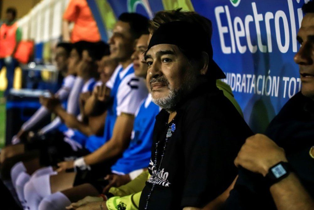 Diego Maradona, lors du match de la Liga de Ascenso face au CF Mérida. AFP