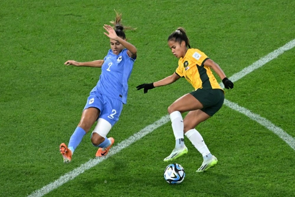 Maëlle Lakrar lors du quart de finale du Mondial contre l'Australie, le 12 août 2023 à Brisbane. AFP