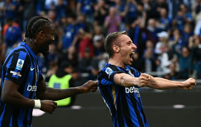Le milieu de terrain de l'Inter Milan Davide Frattesi après son but contre l'Udinese. AFP