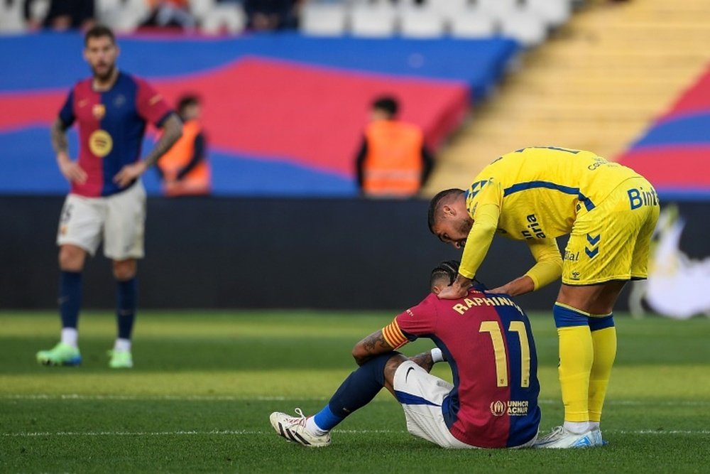 La déception du capitaine du FC Barcelone Raphinha. AFP