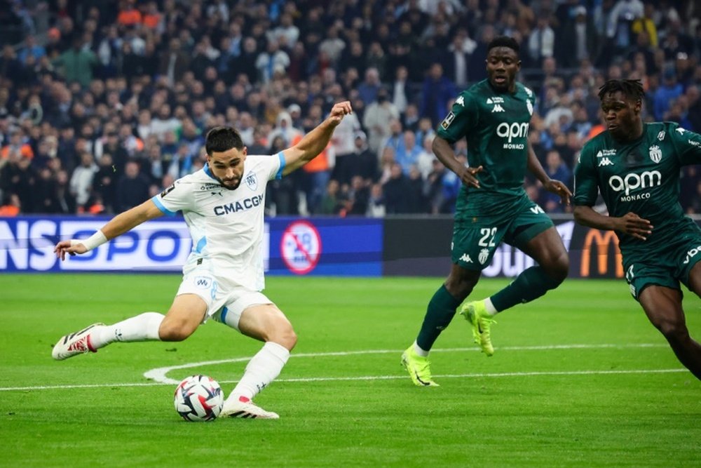 Neal Maupay lors de la victoire de l'OM face à Monaco. AFP