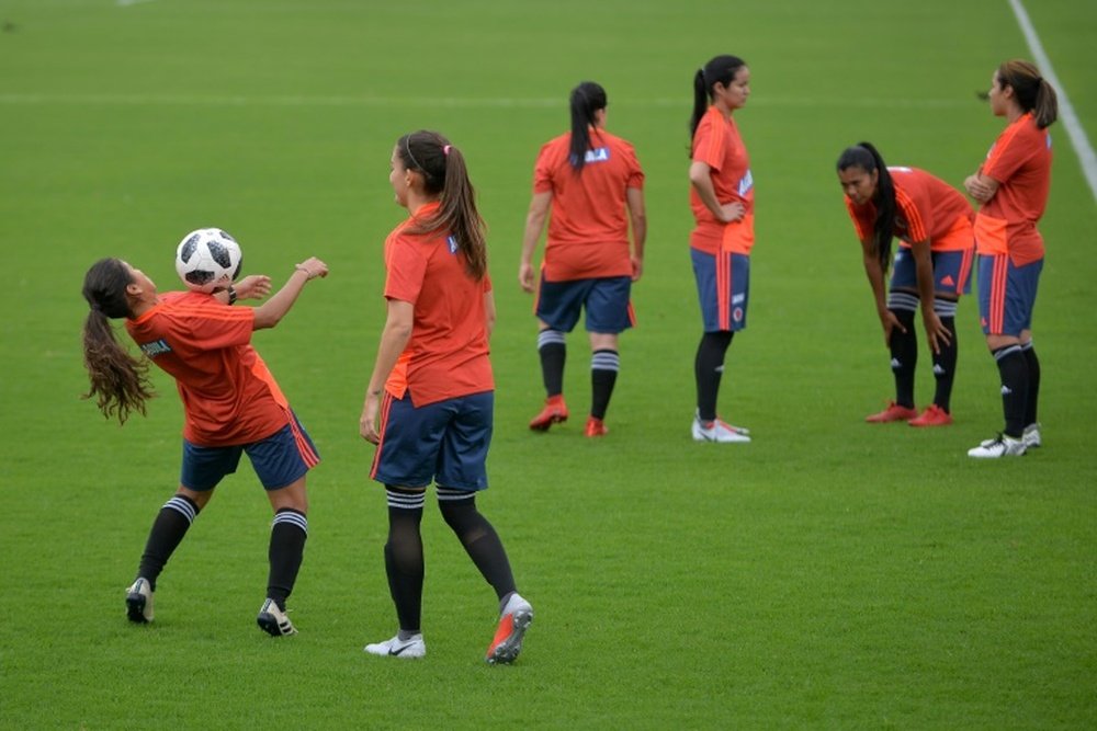 Les joueuses de l'équipe féminine de football de Colombie lors dune séance d'entraînement. AFP