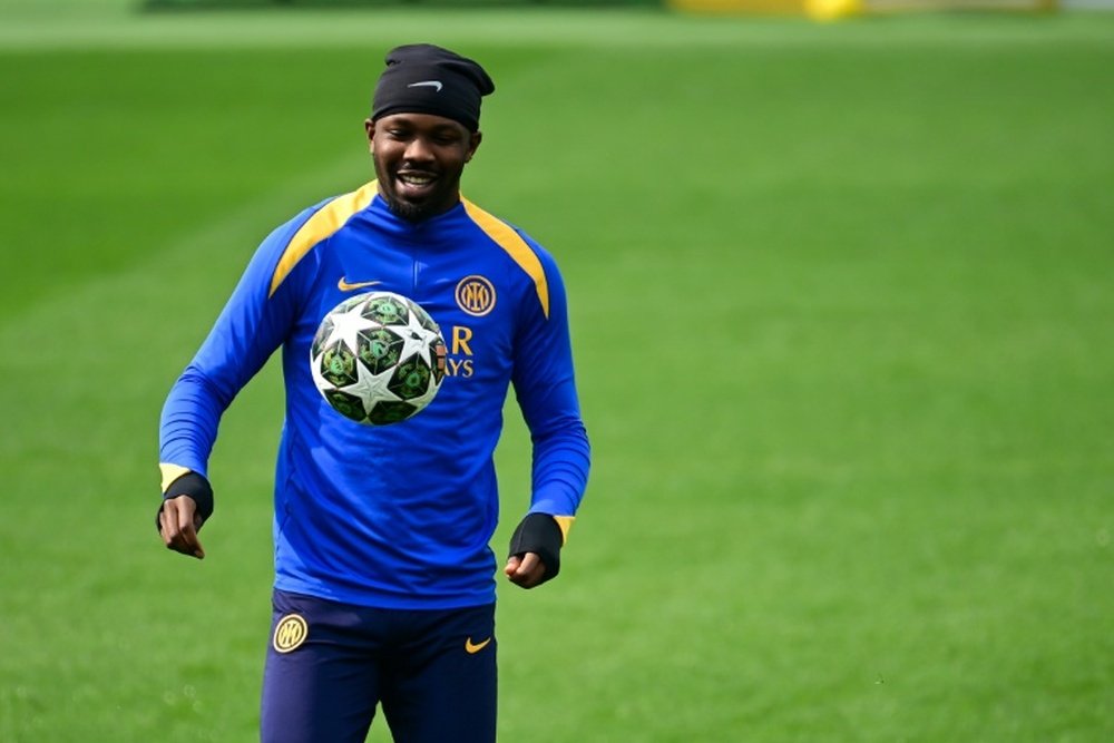 L'avant-centre de l'Inter Milan Marcus Thuram à l'entraînement. AFP