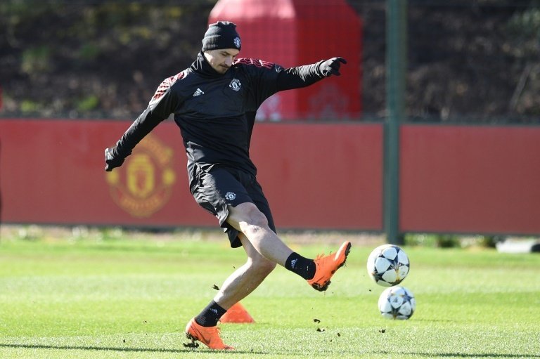 Zlatan Ibrahimovic lors d'une séance d'entraînement avec Manchester United. AFP