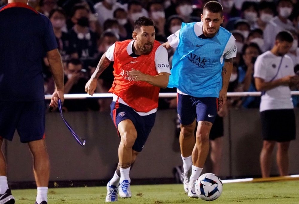 Lionel Messi lors d'un entraînement à Tokyo avec le PSG. AFP
