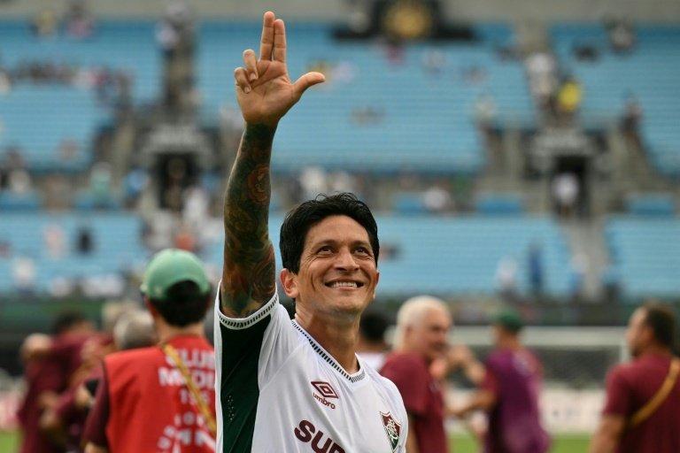 La joie de l'attaquant argentin de Fluminense Cano, auteur du premier but. AFP