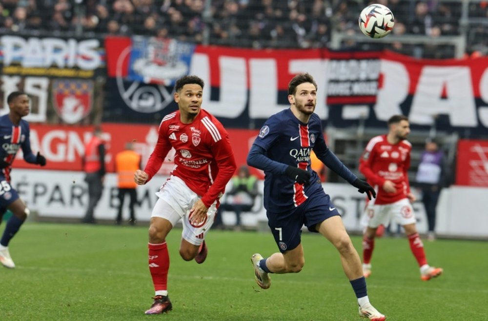 L'attaquant du PSG Kvaratskhelia lors du match à Brest en Ligue 1. AFP