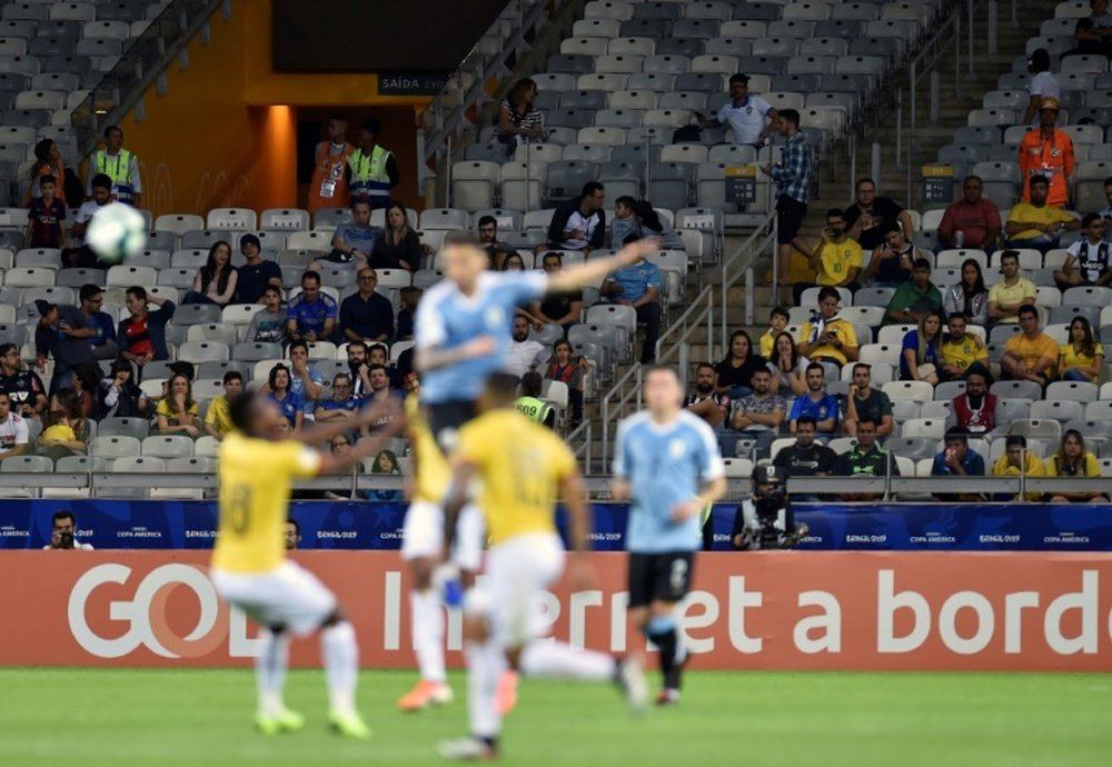 Tribunes du stade Mineirao de Belo Horizonte (Brésil) lors du match Uruguay-Equateur. AFP