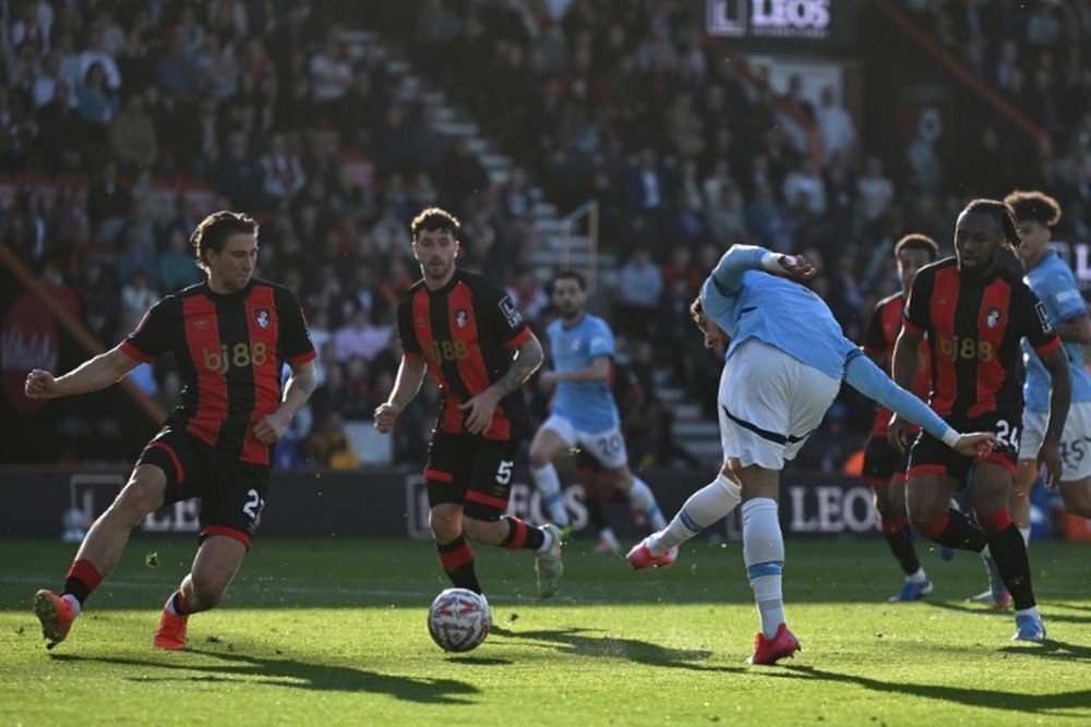 L'attaquant égyptien de Manchester City Marmoush (centre), auteur du but de la qualification. AFP