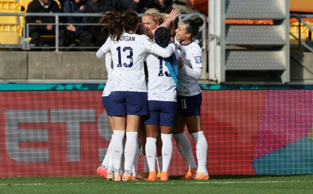 Les joueuses américaines célèbrent leur but, lors de leur match contre les Pays-Bas (1-1). AFP