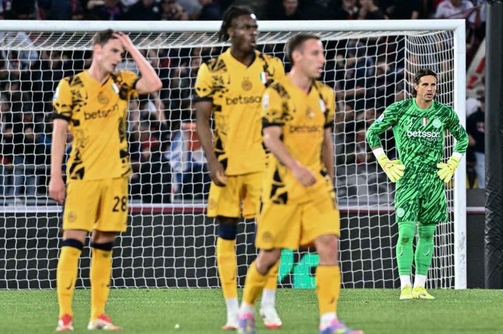 Le gardien de but de lInter Milan Yann Sommer après avoir encaissé un but. AFP