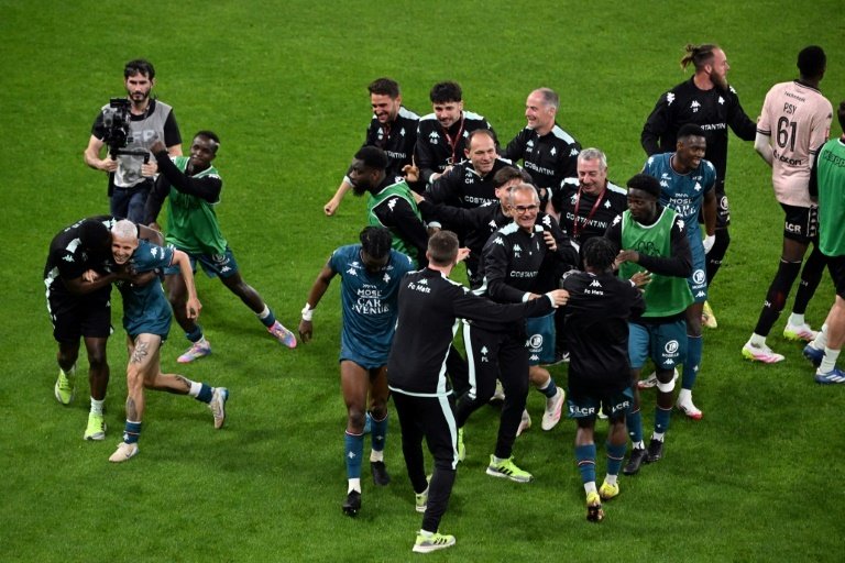 La joie des Messins qui remontent en Ligue 1. AFP