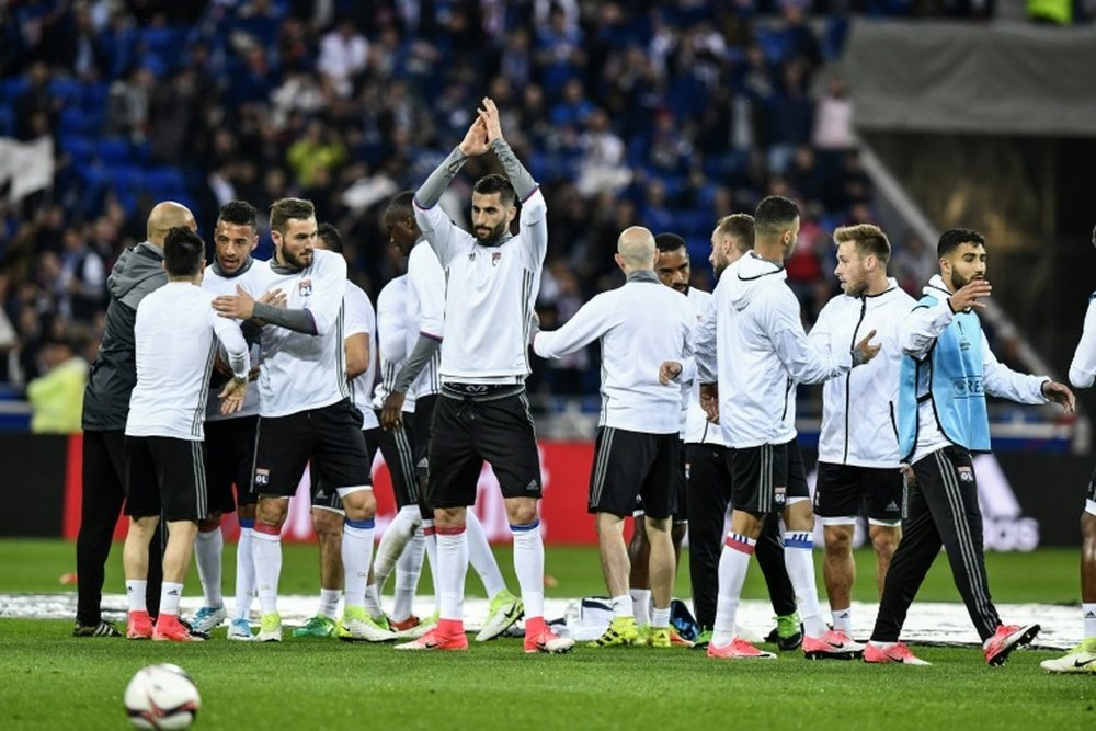 Des joueurs lyonnais au Parc OL avant la demi-finale retour de l'Europa League face à l'Ajax. AFP