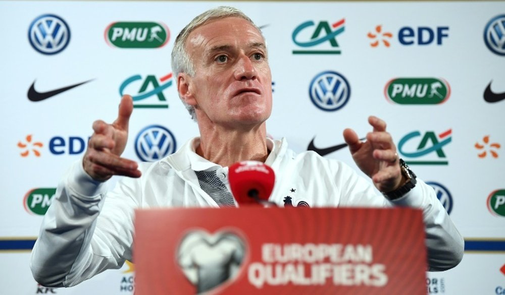 Didier Deschamps lors de la conférence de presse de veille de match au Stade de France. AFP