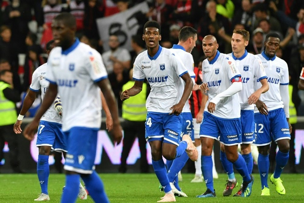 La joie des Auxerrois, après un but marqué face à Nice en Coupe de la Ligue. AFP