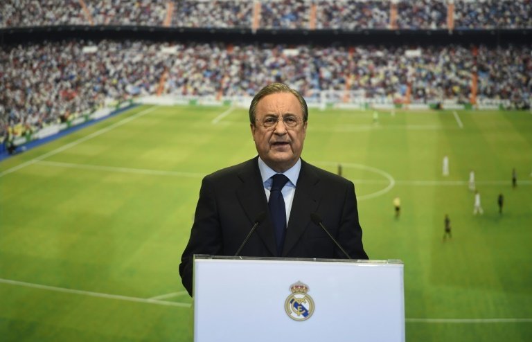 Le président du Real Madrid Florentino Perez lors d'une allocution au stade Santiago Bernabeu. AFP