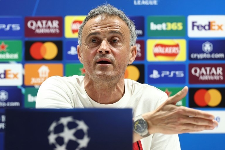 L'entraîneur du Paris Saint-Germain, l'Espagnol Luis Enrique, en conférence de presse. AFP