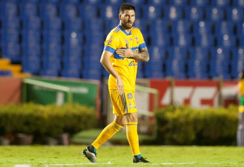 Gignac mécontent après un but invalidé par l'arbitrage. AFP