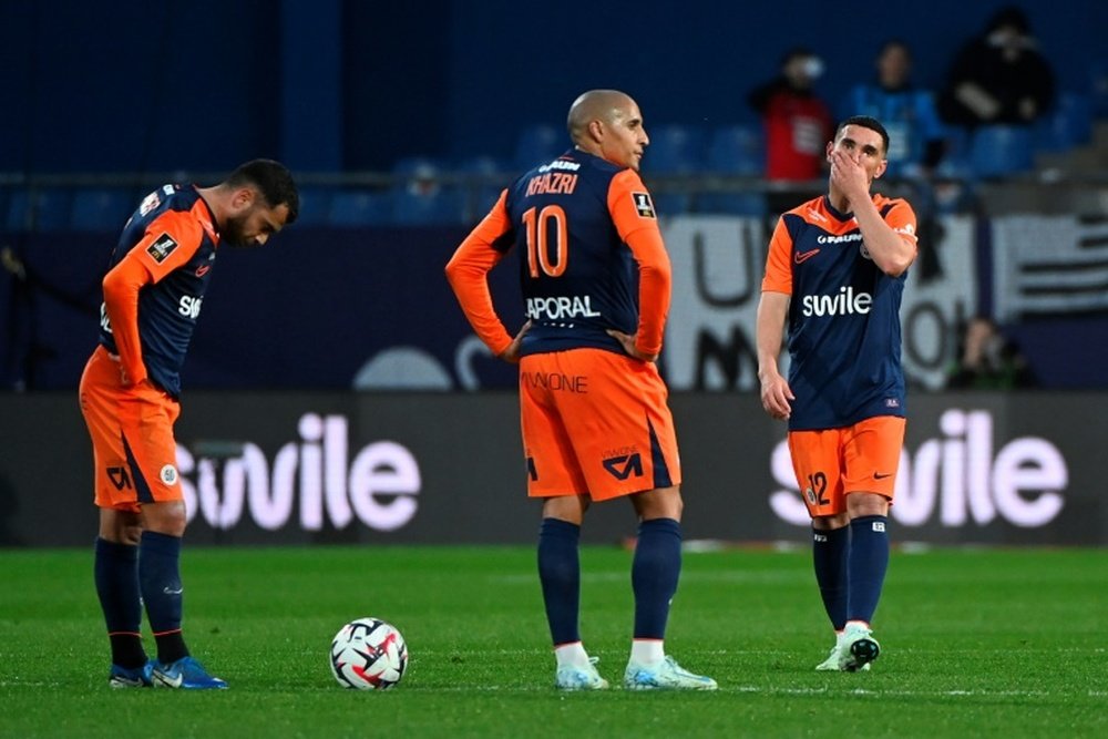 Les joueurs montpelliérains après leur défaite à domicile contre Rennes. AFP