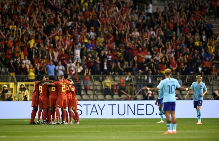 La joie des Belges après louverture du score. AFP