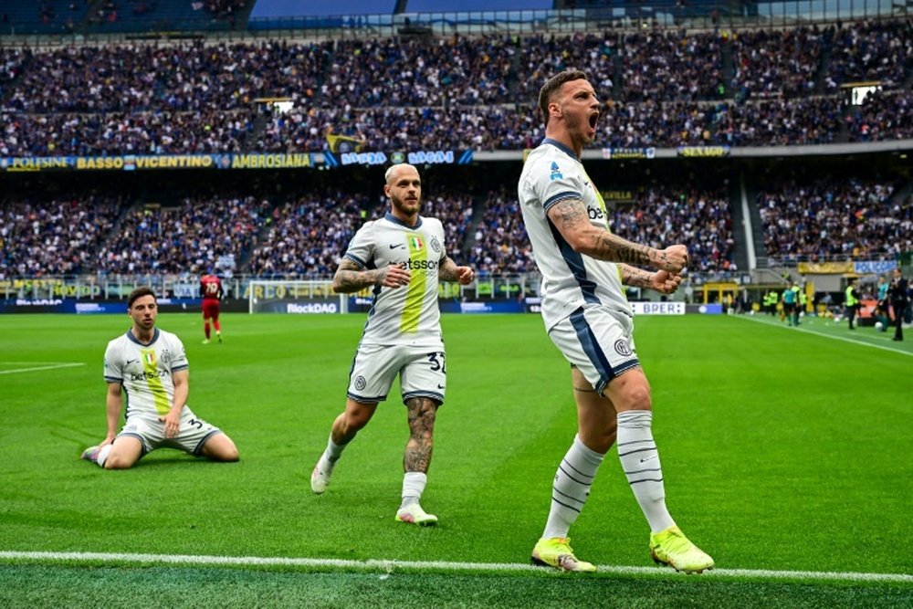 L'attaquant de l'Inter Milan Marko Arnautovic après louverture du score contre Cagliari. AFP
