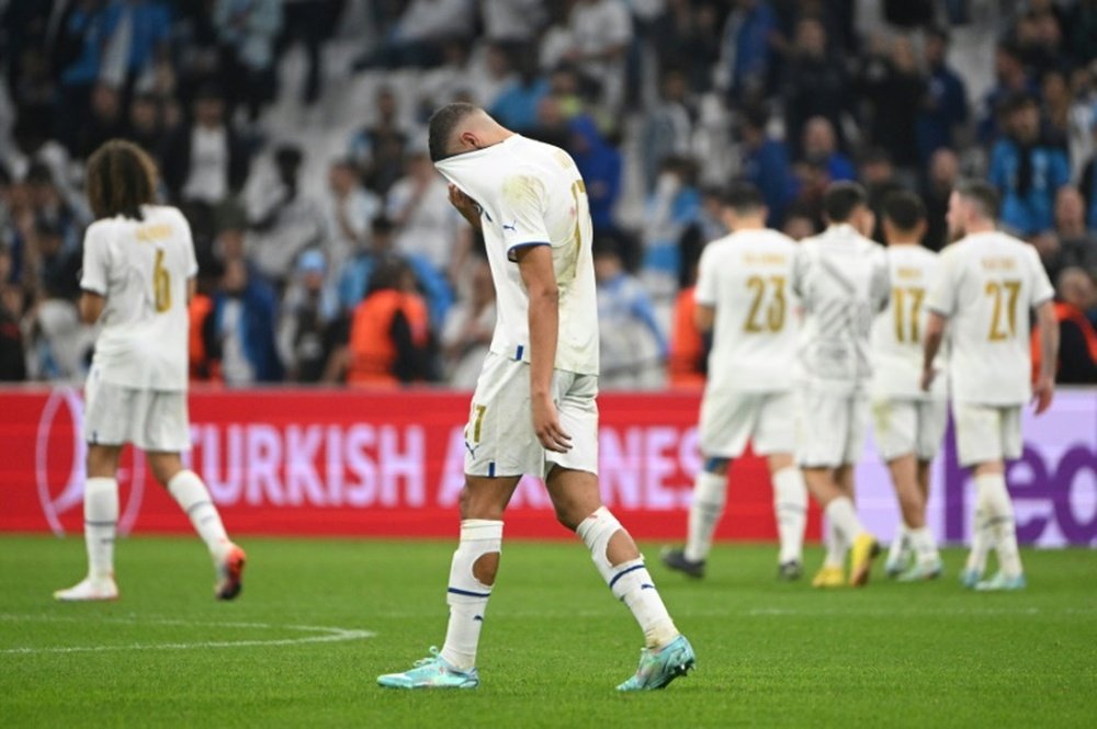 La désillusion des joueurs de l'OM après leur défaite contre Tottenham. AFP