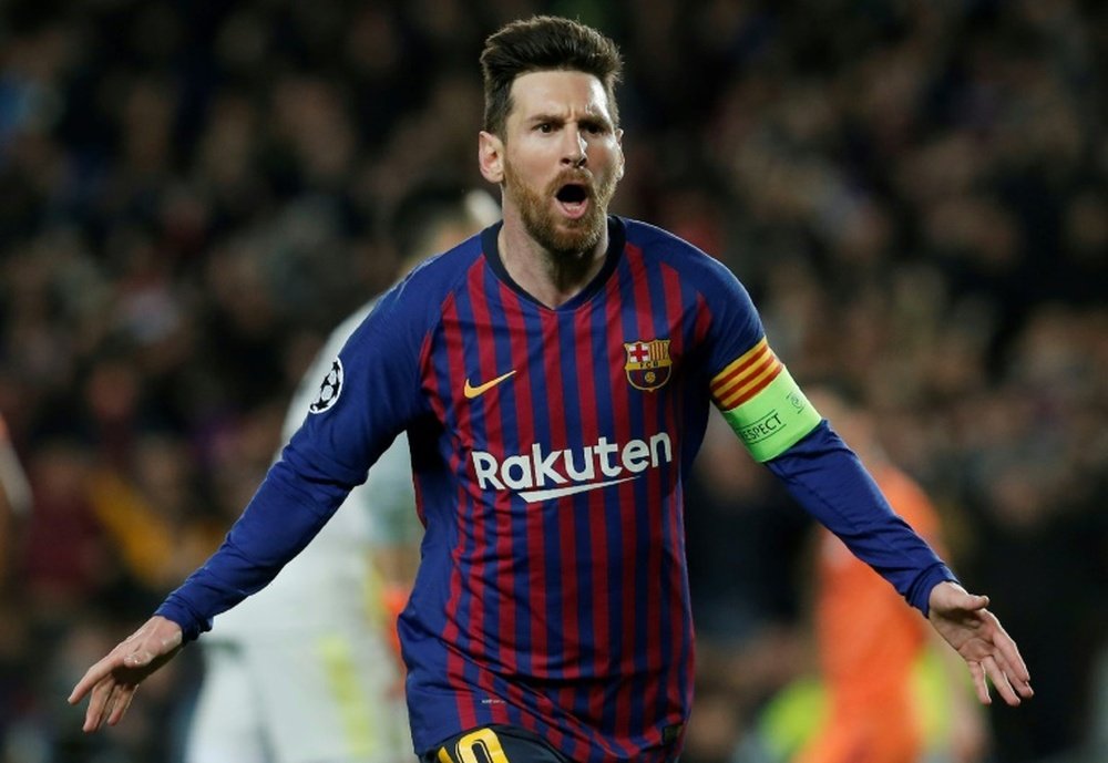 Lionel Messi buteur contre Lyon avec le Barça en 8èmes de finale retour. AFP